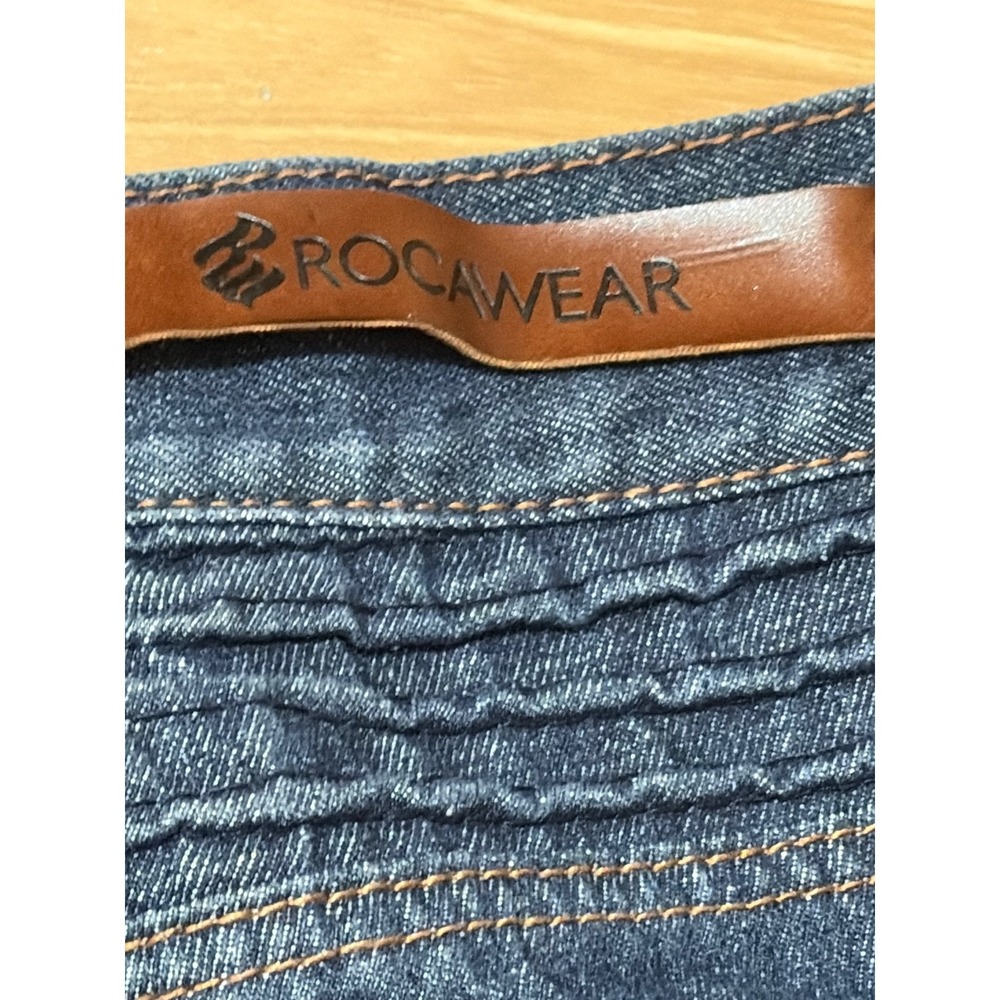 Rocawear Tapered Fit Moto Jeans Mens W34 Dark Wash Ribbed Knee Ankle Zip - Picture 10 of 11